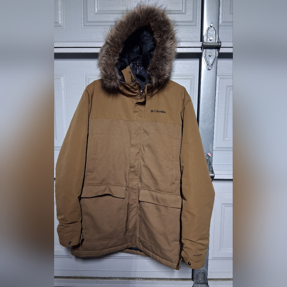 Columbia Tan Puffer Jacket with Fur Hood